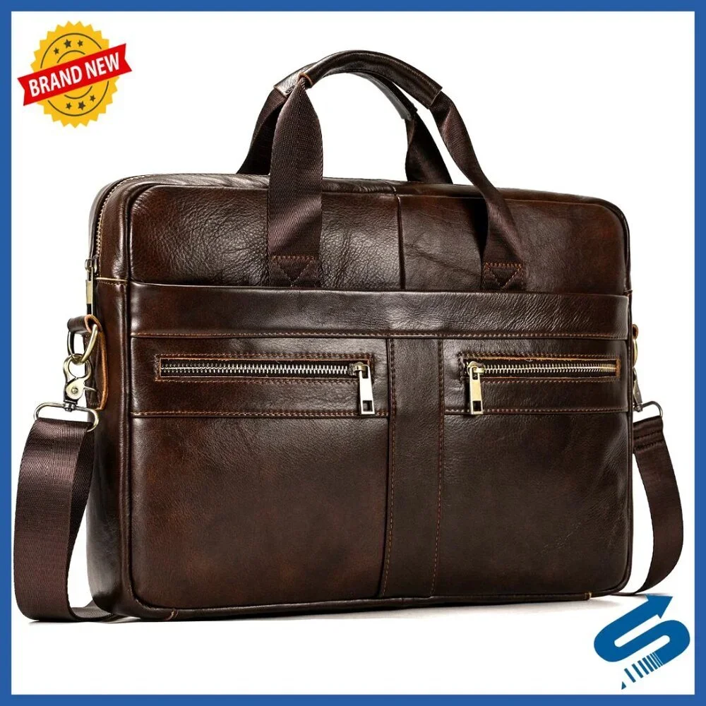 Genuine Leather Briefcase for Men, 15.6 Inch Laptop Business Travel Bag